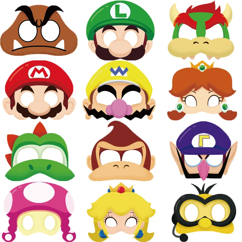 12Pcs Mario Mask Party Decoration Set Birthday Gift Party Halloween Cool Accessories Favorite Ornament for Boys Girls